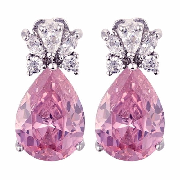Pink Sapphire CZ Pear Shape Earrings - Picture 1 of 4